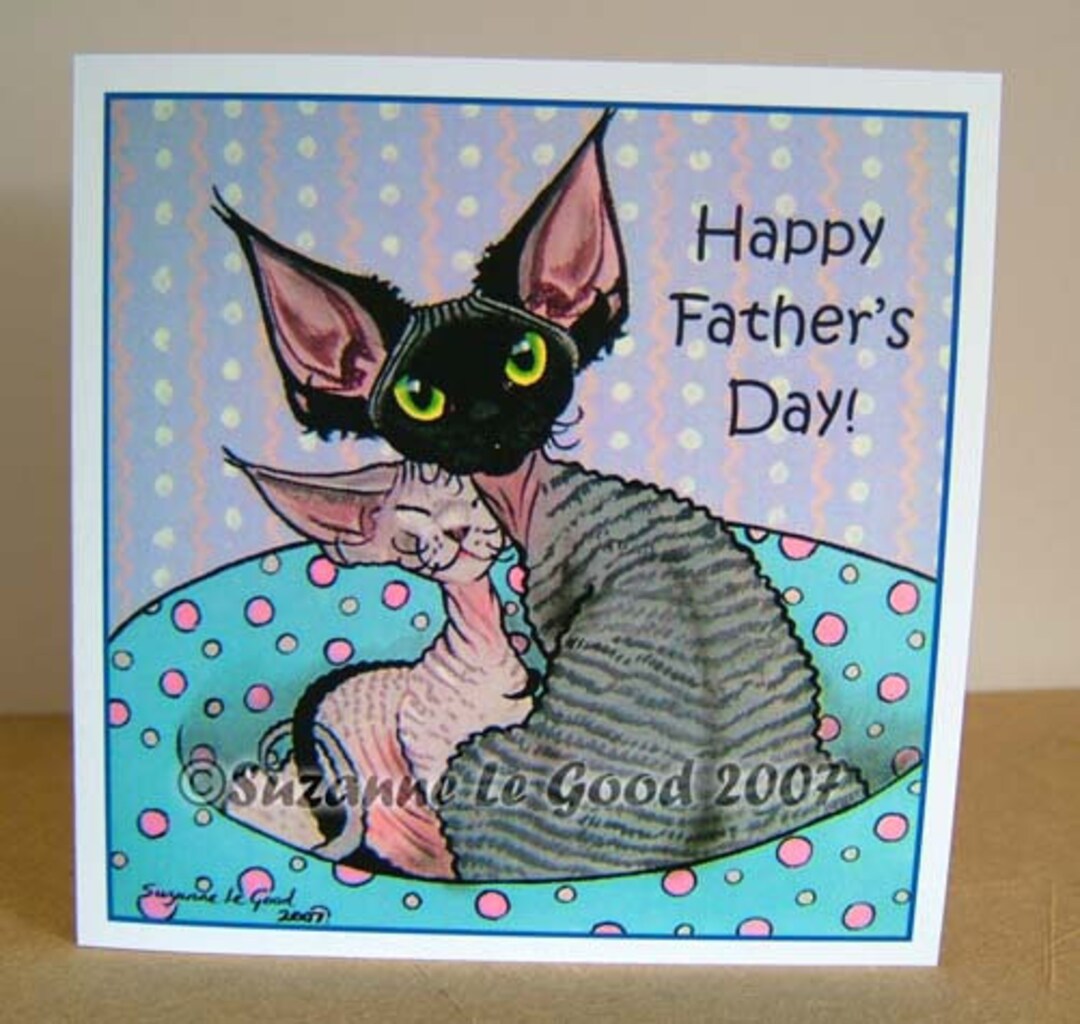 Devon Rex Cat Kitten Art Father's Day Card From Original Painting