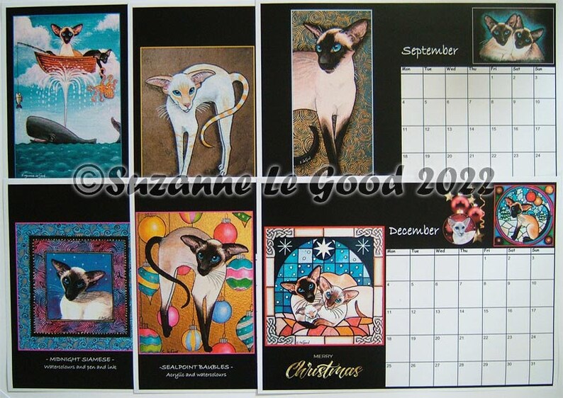 SIAMESE Cat Art Calendar 2023 Painting ACEO Canvas Wall Etsy