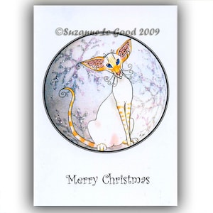 Siamese kat kunst schilderij Glittery Kerstkaarten redpoint pack van 6 door Suzanne Le Good