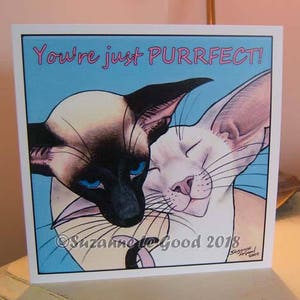 Siamese Cat art painting Valentine's card sealpoint lilacpoint from original painting by English artist Suzanne Le Good image 2