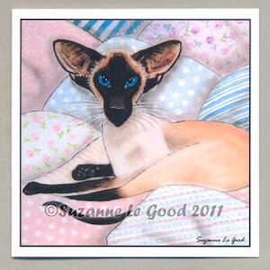 Carte d'art chat siamois pour toutes les occasions d'après la peinture originale de l'artiste anglaise Suzanne Le Good