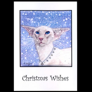 Peinture d'art de chat siamois carte de Noël lilas design original par Suzanne Le Good