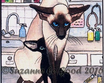 SIAMESE & ORIENTAL CAT art aceo Limited Edition gemonteerde print van origineel schilderij van Suzanne Le Good