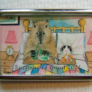 Guinea Pig Capybara art Keyring key chain handbag charm with print from original painting by Suzanne Le Good image 2