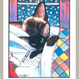 Siamese Oosterse Kat kunst Kerstkaarten pakket van 6 van origineel ACEO schilderij door Suzanne Le Good