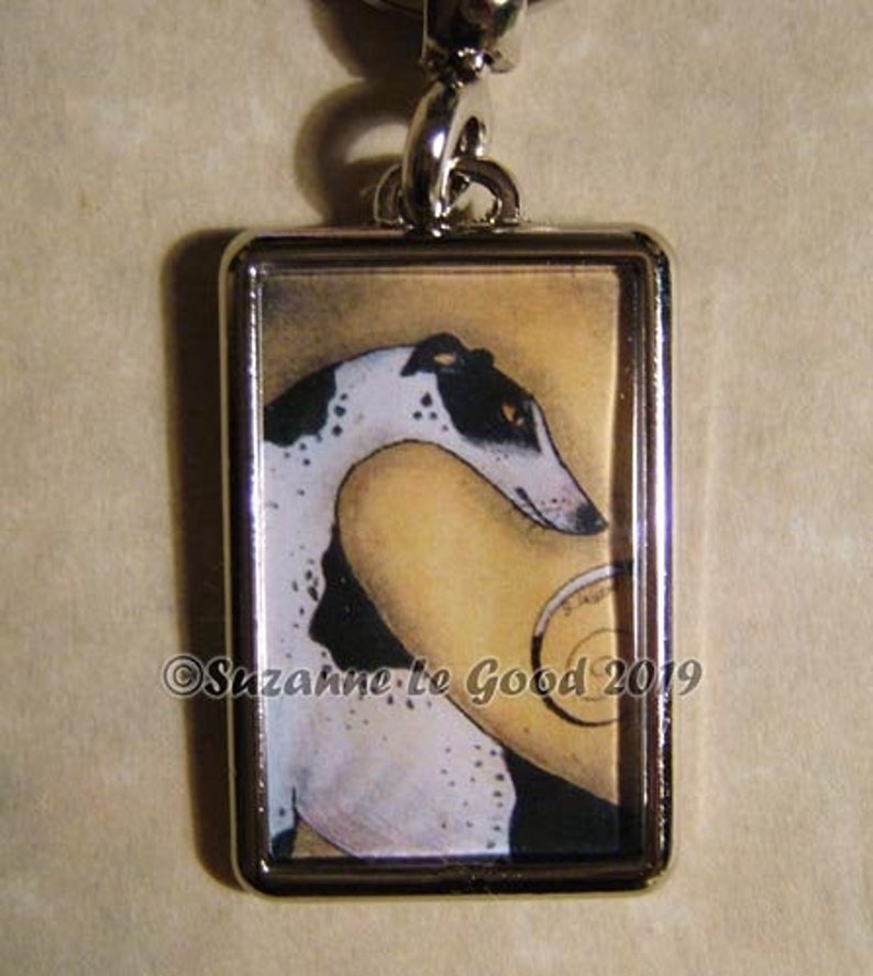 Greyhound Dog black and white hound Keyring keychain handbag charm with print from original painting by Suzanne Le Good image 1