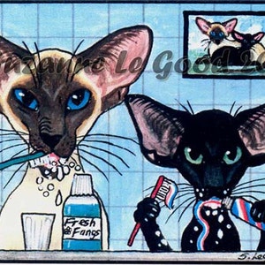 SIAMESE & ORIENTAL CAT Art Aceo Limited Edition montierter Druck von Originalgemälde von Suzanne Le Good