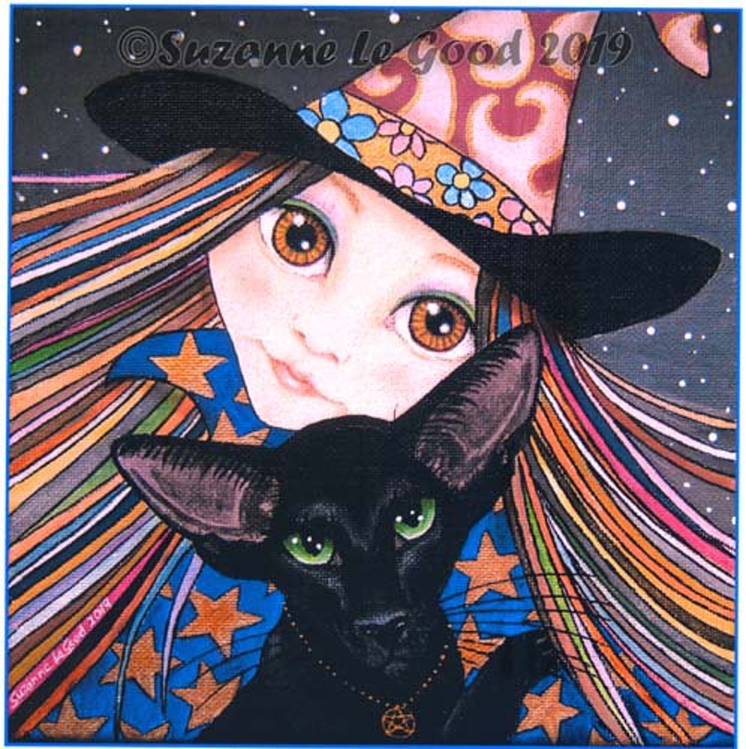 Oriental Black Cat Witch Art Print Halloween Ebony Samhain Limited ...