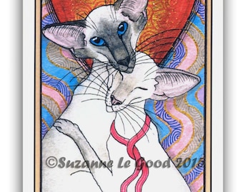 SIAMESE CAT TAROT Glittery Valentines Day Card by Suzanne Le Good