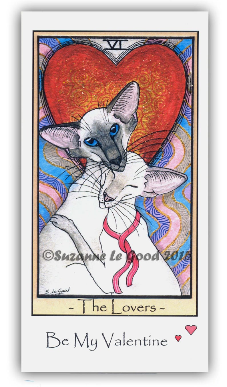 SIAMESE CAT TAROT Glittery Valentines Day Card by Suzanne Le Good image 1