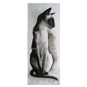 Impression d'art chat siamois, impression d'art Oriental Shorthair en édition limitée, gros caractères à partir d'une toile monochrome à l'encre de chine par Suzanne Le Good