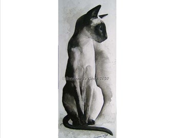 Siamese Cat art print sealpoint Oriental Shorthair Limited Edition large print from Indian Ink painting canvas monochrome by Suzanne Le Good