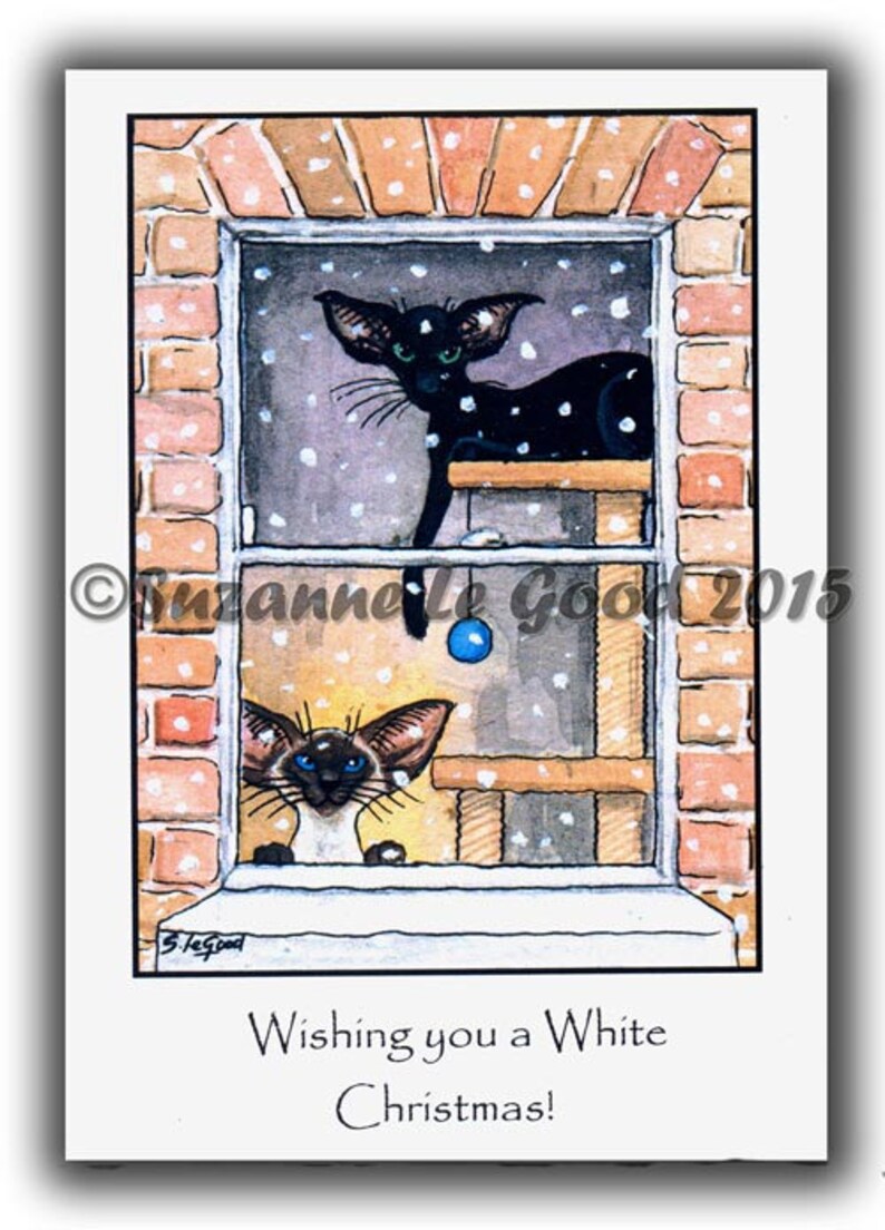 8 Mixed Siamese and Oriental Cat art painting Christmas cards holiday by Suzanne Le Good image 5