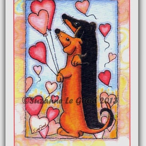 Grote TECKEL HOND Glittery Valentines Day Card door Suzanne Le Good