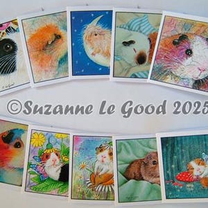 Packung mit 10 Meerschweinchen Grußkarten original Designs von Gemälden von Suzanne Le Good