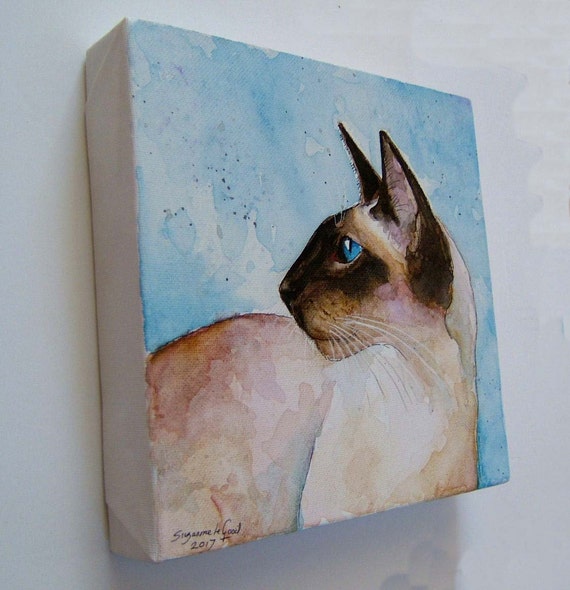Siamese Cat art Calendar wall original paintings ACEO canvas by
