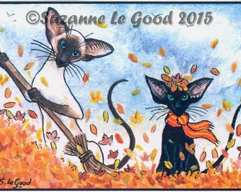 SIAMESE & ORIENTAL CAT aceo Limited Edition mounted print by Suzanne Le Good