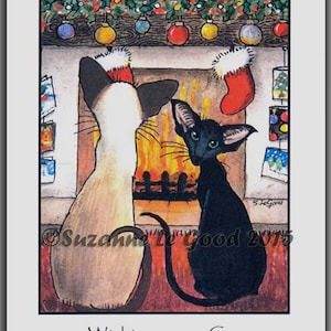 8 Mixed Siamese and Oriental Cat art painting Christmas cards holiday by Suzanne Le Good image 4