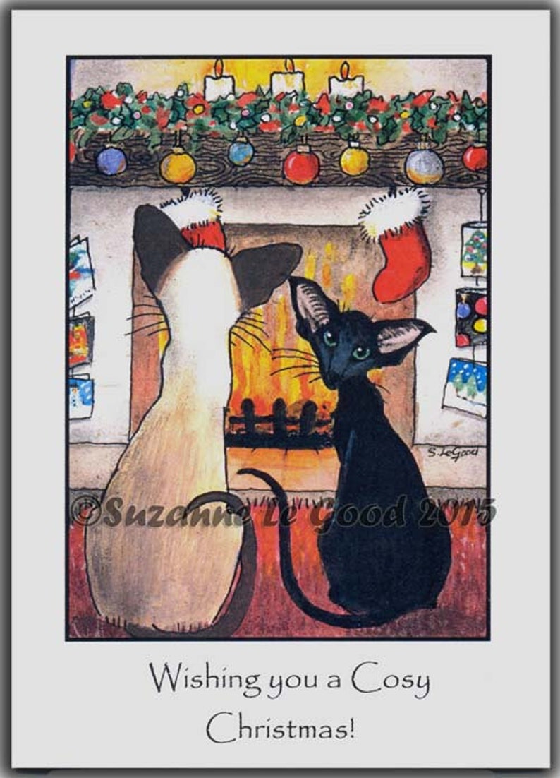 8 Mixed Siamese and Oriental Cat art painting Christmas cards holiday by Suzanne Le Good image 4