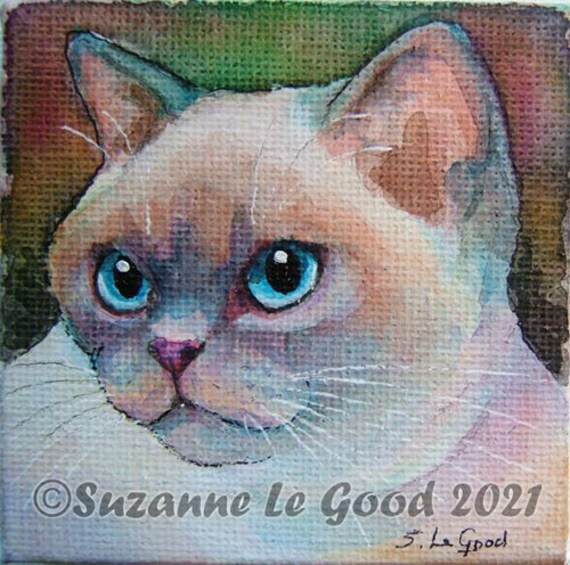 ブリティッシュショートヘアの猫のアート絵画 カラーポイント 水彩画