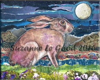 Large WILD HARE Limited Edition print from original collage painting on canvas by Suzanne Le Good