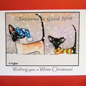 Siamkatze Kunst Malerei Weihnachtskarten, Weihnachtskarten, Schnee, Orientalische Katze, 6er Pack original Design von Suzanne Le Good