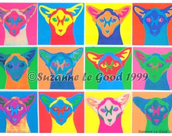 Siamese cat art print pop art from original collage painting by English artist Suzanne Le Good