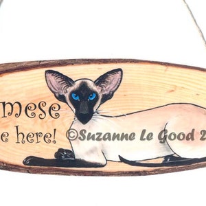 Peinture originale d'art CHAT siamois suspendue au point de sceau par Suzanne Le Good