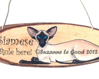 Original SIAMESE CAT art painting hanging SIGN sealpoint by Suzanne Le Good