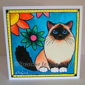 Birman Cat art peinture anniversaire salutations carte sealpoint mignon style design original par l’artiste anglaise Suzanne Le Good