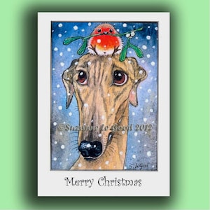 WINDHUND und ROTKEHLCHEN Kunst Malerei Weihnachtskarten 6er Pack von Suzanne Le Good