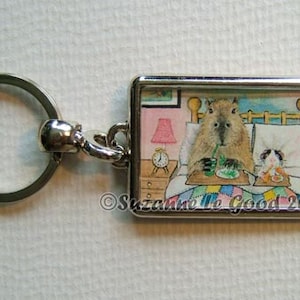 Guinea Pig Capybara art Keyring key chain handbag charm with print from original painting by Suzanne Le Good image 3