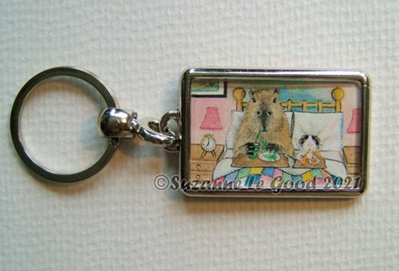 Guinea Pig Capybara art Keyring key chain handbag charm with print from original painting by Suzanne Le Good image 3