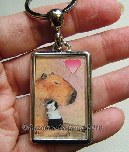Guinea Pig Capybara Art Painting Keyring Keychain Handbag Charm With Print  From Original Painting by Suzanne Le Good 