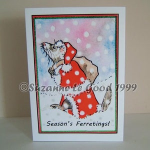 Frettchen Polecat Kunst Malerei Weihnachten Weihnachtskarten Weihnachtsmann Schnee pack von 6 Original Design by Suzanne Le Good