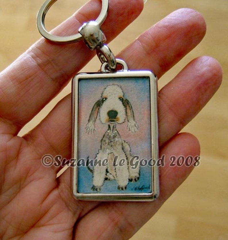 Bedlington Terrier dog art Keyring/handbag charm with print from original painting by Suzanne Le Good image 3