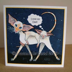 Chat siamois chaton art carte de fête des pères de la peinture originale stylisée, Redpoint, flamepoint,, par l’artiste anglais Suzanne le Good