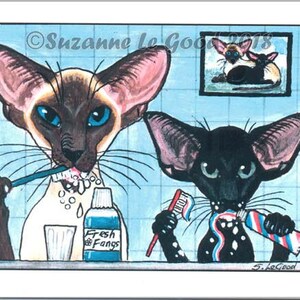 Grand chat siamois et oriental peinture de chat fait à la main vœux toutes occasions carte par l’artiste anglaise Suzanne Le Good
