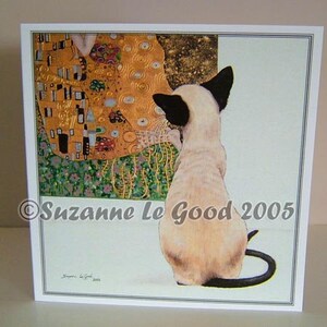 Siamese gatto arte pittura biglietto di auguri Gustav Klimt Il bacio tutte le occasioni da pittura originale dell'artista inglese Suzanne Le Good