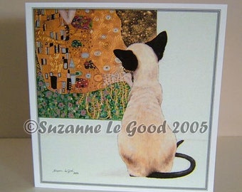Siamese cat art painting greetings card Gustav Klimt The Kiss all occasions from original painting by English artist Suzanne Le Good