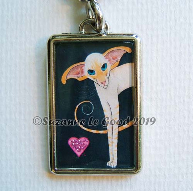 SIAMESE CAT Keyring/handbag charm with print from original painting glittery sparkly heart by Suzanne Le Good image 1