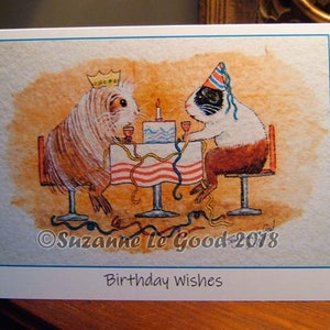 Grande porcellino d'India Sheltie, dipinto d'arte olandese, biglietto di compleanno fatto a mano dall'artista inglese Suzanne Le Good