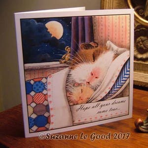 Cartão de aniversário com arte de cobaia da pintura original exclusiva da artista inglesa Suzanne Le Good em formato quadrado