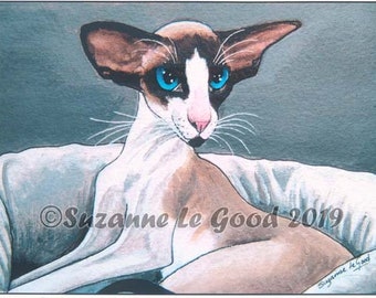 Oriental Bi-colour Siamese Cat art print from original painting, signed limited edition, unmounted by Suzanne Le Good