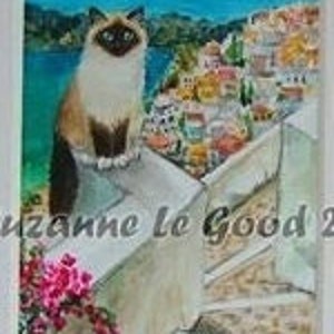Birman Cat art ACEO Santorini Greece Limited Edition mounted print from original painting by Suzanne Le Good image 2