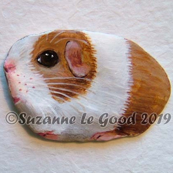 Guinea Pig art painting on Oyster Shell original handpainted cavy artwork by Suzanne Le Good