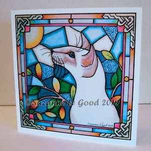 Siamese Cat art painting card Lilacpoint frostpoint stained glass Celtic original design by English artist Suzanne Le Good