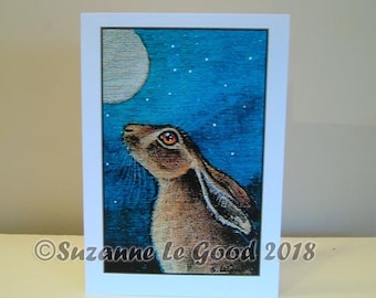 Hare art painting Birthday Greetings all occasions card original design Mabon Hare hand made by artist Suzanne Le Good