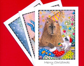 GUINEA PIG & CAPYBARA  Christmas Cards pack of 6  by Suzanne Le Good