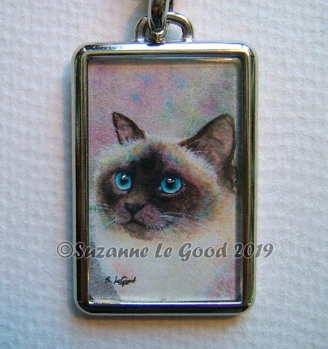 Birman or Ragdoll Cat Art Keyring, Keychain, Handbag Charm Cat Carrier